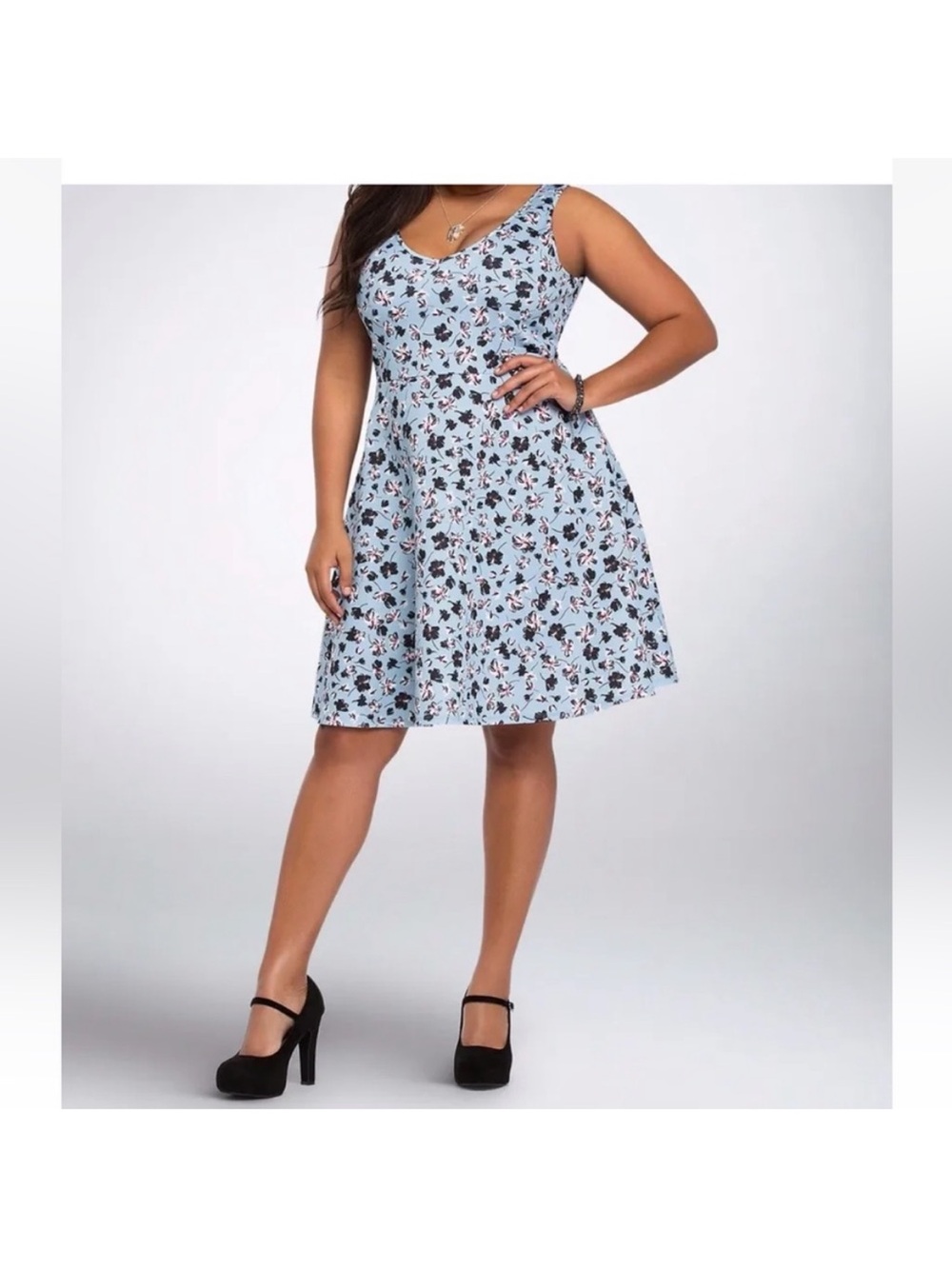 Torrid Plus Size 2 Blue Floral Scuba Skater Dress Sleeveless NWT